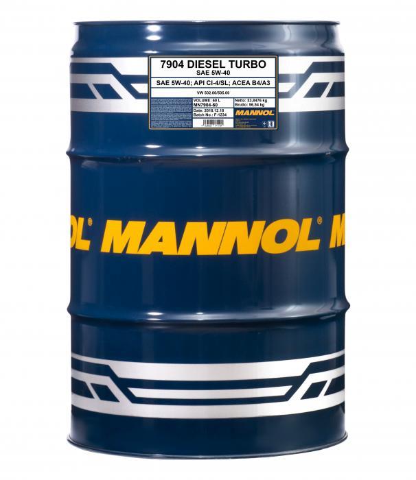 Mannol MN7904-60 Моторна олива MANNOL 7904 Diesel Turbo 5W-40 ACEA A3/B4, API CI-4/SN, JASO MA2, 60 л MN790460: Купити в Україні - Добра ціна на EXIST.UA!