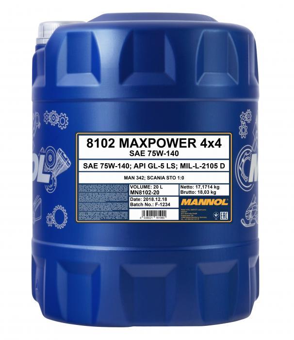 Mannol MN8102-20 Олива трансміссійна MANNOL 8102 Maxpower 4x4 75W-140 API GL-5 LS, 20 л MN810220: Купити в Україні - Добра ціна на EXIST.UA!