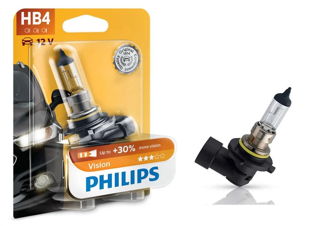 Лампа галогенна Philips Vision +30% 12В HB4 51Вт +30% Philips 9006PRB1