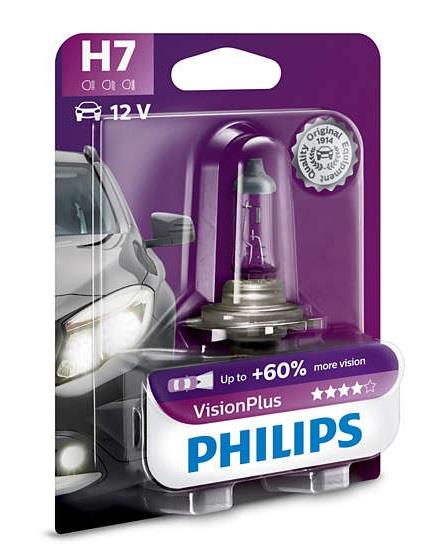 Лампа галогенна Philips Visionplus +60% 12В H7 55Вт +60% Philips 12972VPB1