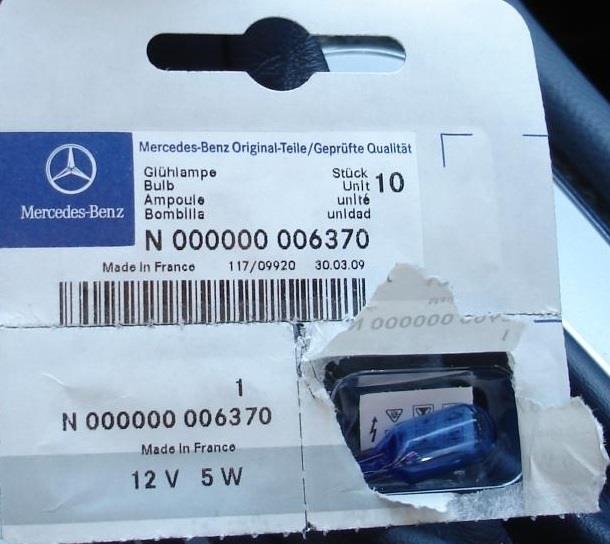 Mercedes N 000000 006370 Лампа розжарювання W5W 12V 5W N000000006370: Приваблива ціна - Купити в Україні на EXIST.UA!