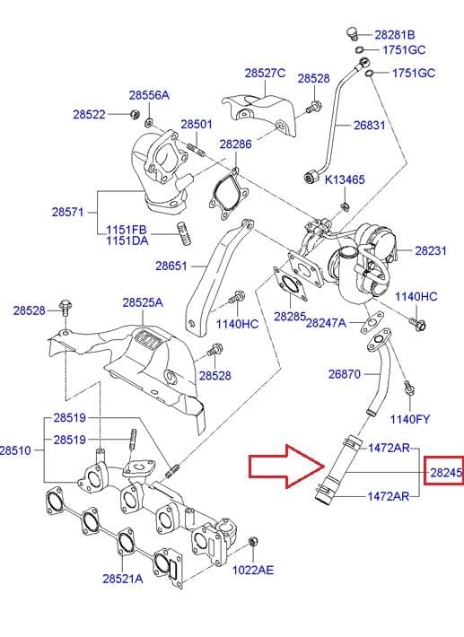 2824527900 Hyundai/Kia Патрубок вентиляции картерных газов