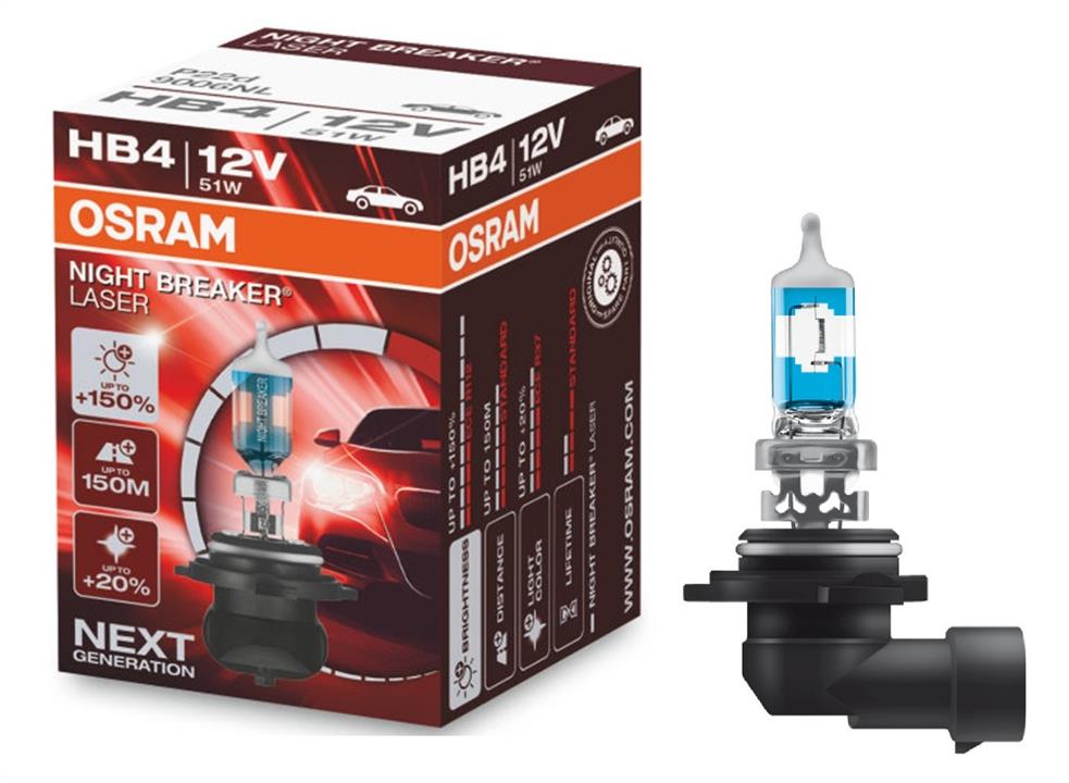 Osram 9006NL Лампа галогенна Osram Night Breaker Laser +150% 12В HB4 51Вт +150% 9006NL: Купити в Україні - Добра ціна на EXIST.UA!