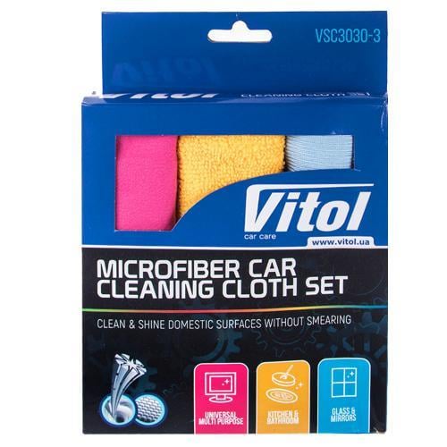 Vitol VSC3030-3 Набір серветок з мікрофібри для чистки авто, 3 шт. VSC30303: Купити в Україні - Добра ціна на EXIST.UA!