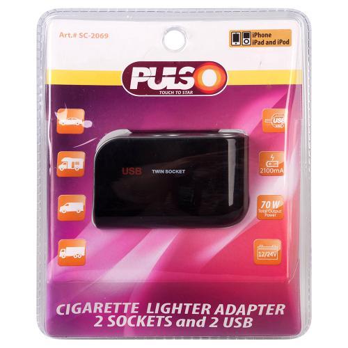 Разветвитель прикуривателя Pulso 2 выхода + 2USB 2100mA 12/24V Pulso SC-2069