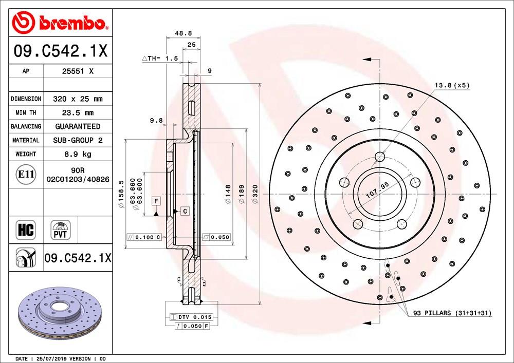 Brembo Диск гальмівний вентильований з перфорацією – ціна 4728 UAH
