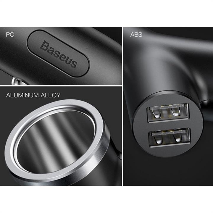 Baseus USB зарядка для авто Baseus Y type dual USB+cigarette lighter extended car charger 3.1 A Black – ціна 226 UAH