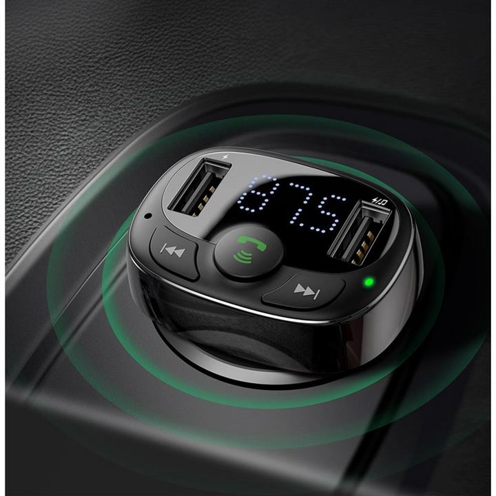 USB зарядка для авто з FM-модулятором Baseus T typed Bluetooth MP3 charger with car holder (Standard edition) Black Baseus CCTM-01