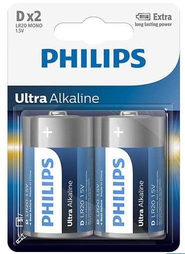 Philips LR20E2B/10 Батарейка Ultra Alkaline D, 1,5V LR20E2B10: Купити в Україні - Добра ціна на EXIST.UA!