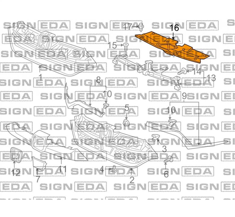 Пластикові панелі радіатора Хонда: PHD33303A Signeda Дефлектор радіатора