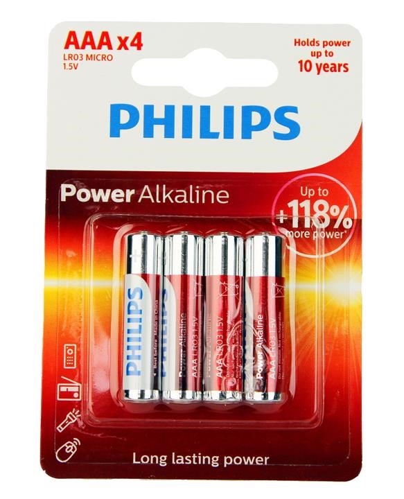 Батарейка Power Alkaline AAA, 1,5V Philips LR03P4B&#x2F;10
