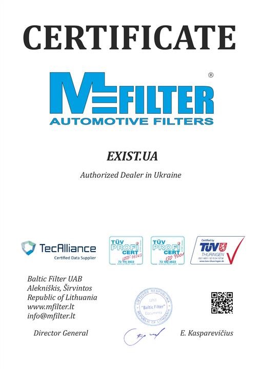 Сертифікат до M-Filter K280