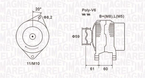 Генератор автомобільний Peugeot Boxer (Пежо Боксер): 063731643010 Magneti marelli Генератор