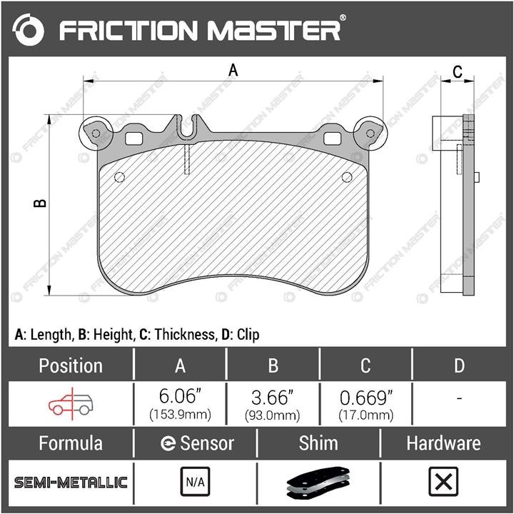 Колодки Mercedes GLA-Class (Мерседес ГЛА Класс): MKD1634 Friction Master Тормозные колодки дисковые Friction Master Black, комплект