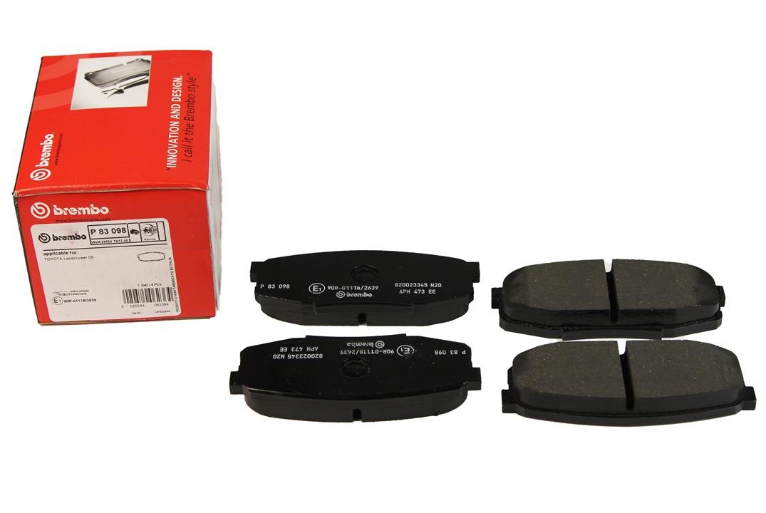 Тормозные колодки дисковые задние, комплект Brembo P 83 098