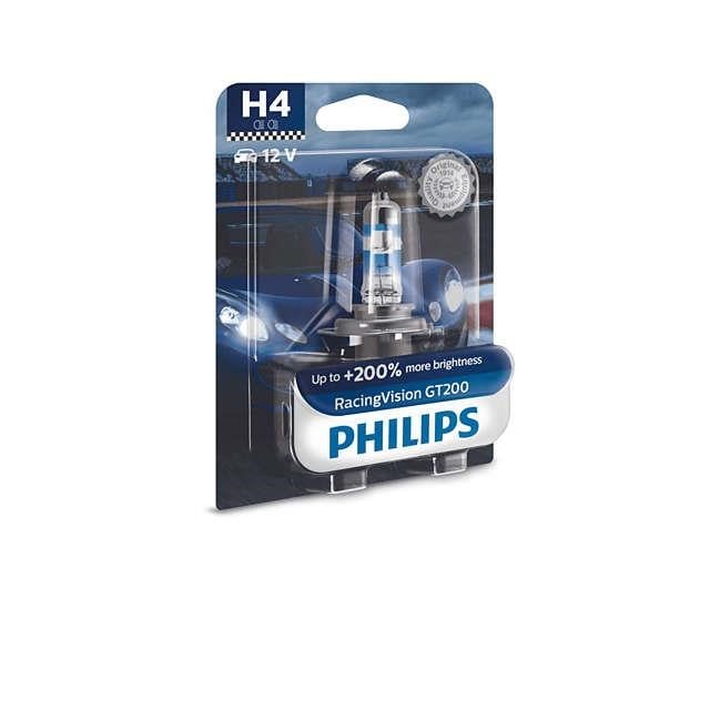 Лампа галогенна Philips Racingvision Gt200 +200% 12В H4 60&#x2F;55Вт +200% Philips 12342RGTB1
