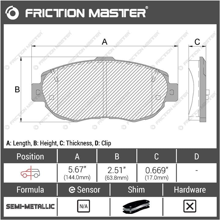 Тормозные колодки дисковые Toyota Verossa (Тойота Веросса): MKD619 Friction Master Тормозные колодки дисковые Friction Master Black, комплект