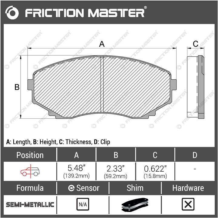 Тормозные колодки дисковые Friction Master Black, комплект Friction Master MKD1038