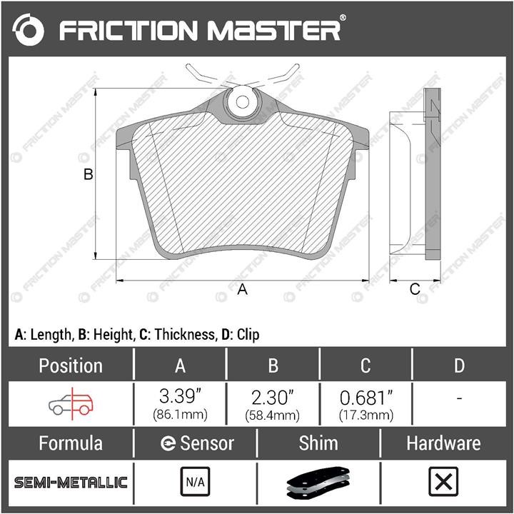 Тормозные колодки дисковые Friction Master Black, комплект Friction Master MKD1486
