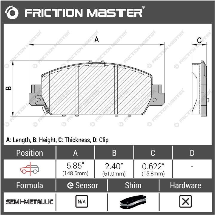 Тормозные колодки дисковые Friction Master Black, комплект Friction Master MKD1654