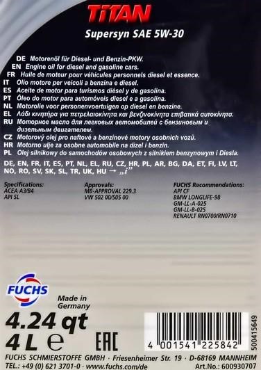 Моторна олива Fuchs TITAN SUPERSYN 5W-30, 4л Fuchs 1096