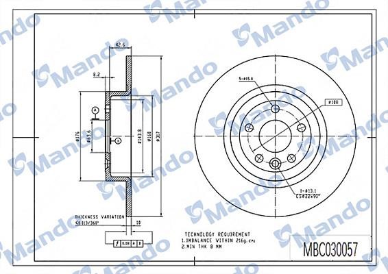 Mando MBC030057 Диск гальмівний задній невентильований MBC030057: Купити в Україні - Добра ціна на EXIST.UA!