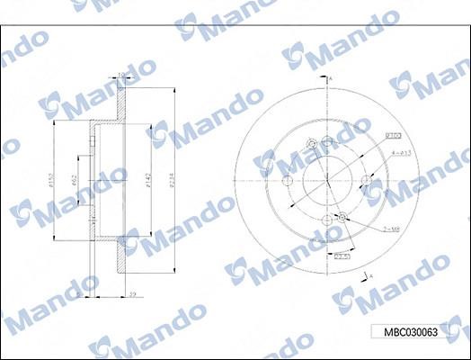 Mando MBC030063 Диск гальмівний задній невентильований MBC030063: Купити в Україні - Добра ціна на EXIST.UA!