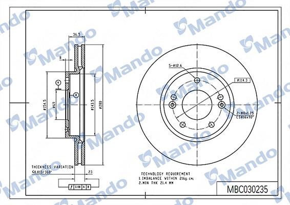 Mando MBC030235 Диск гальмівний передній вентильований MBC030235: Приваблива ціна - Купити в Україні на EXIST.UA!