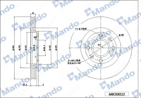 Mando MBC030112 Диск гальмівний передній вентильований MBC030112: Купити в Україні - Добра ціна на EXIST.UA!