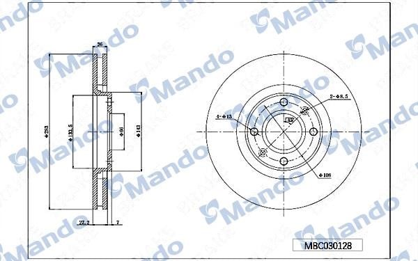 Mando MBC030128 Диск гальмівний передній вентильований MBC030128: Купити в Україні - Добра ціна на EXIST.UA!