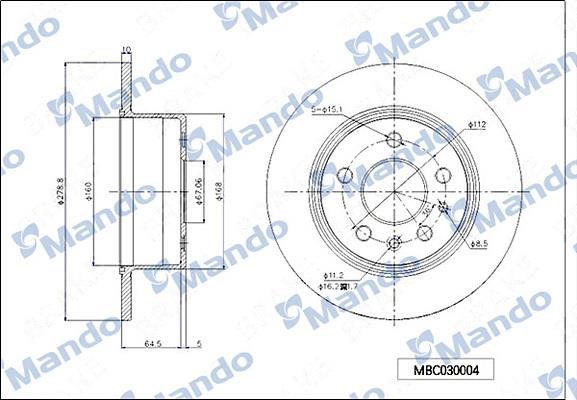 Mando MBC030004 Диск гальмівний задній невентильований MBC030004: Купити в Україні - Добра ціна на EXIST.UA!