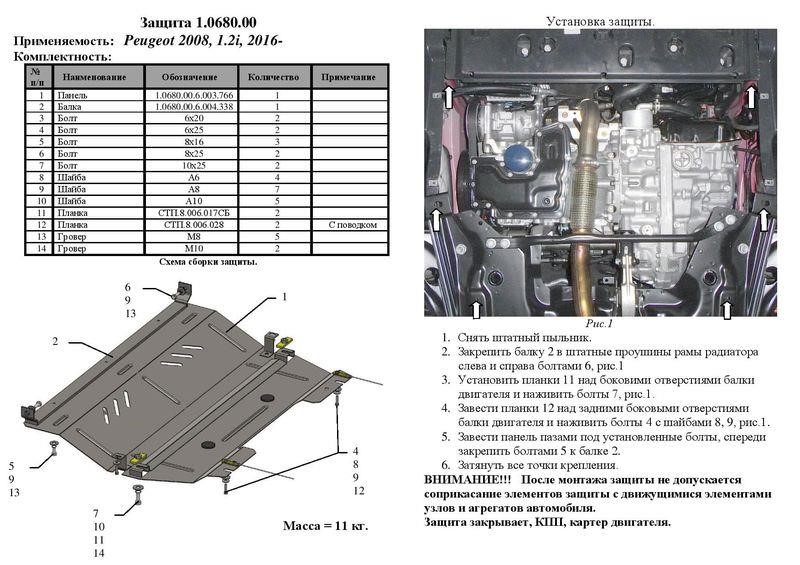 Захист двигуна Kolchuga стандартний 1.0680.00 для Peugeot (КПП) Kolchuga 1.0680.00