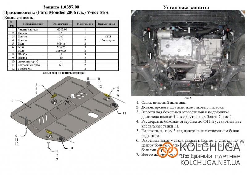 Захист двигуна Kolchuga преміум 2.0387.00 для Ford (КПП, радіатор) Kolchuga 2.0387.00