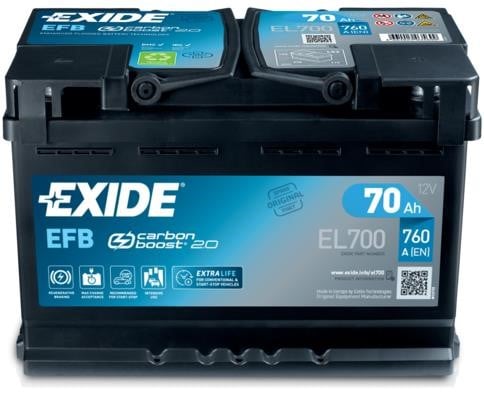 Батарея аккумуляторная Exide Start-Stop EFB 12В 70Ач 760А(EN) R+ Exide EL700