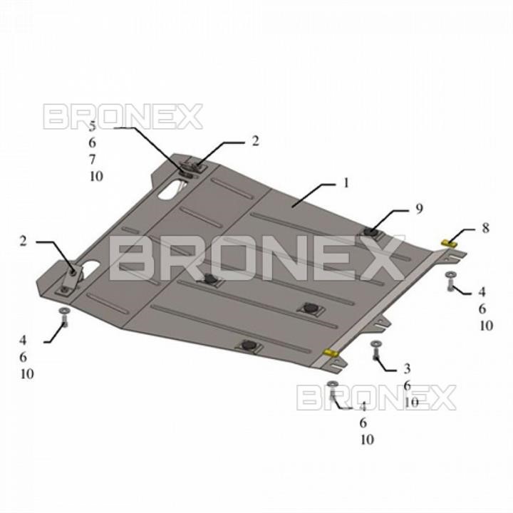 Bronex 101.0404.00 Захист двигуна Bronex стандартна 101.0404.00 для Mitsubishi Lancer X (радіатор, КПП) 101040400: Купити в Україні - Добра ціна на EXIST.UA!