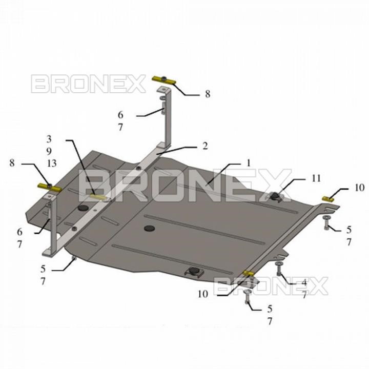 Захист двигуна Bronex стандартна 101.0405.00 для Mitsubishi Outlander XL (радіатор, КПП) Bronex 101.0405.00