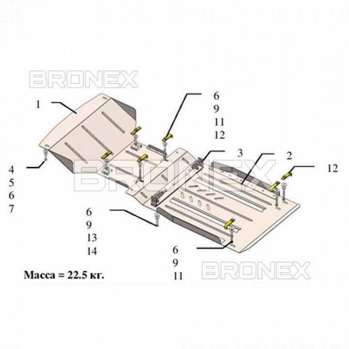 101070700 Bronex Защита двигателя Bronex стандартная 101.0707.00 для GMC Canyon (радиатор, КПП)