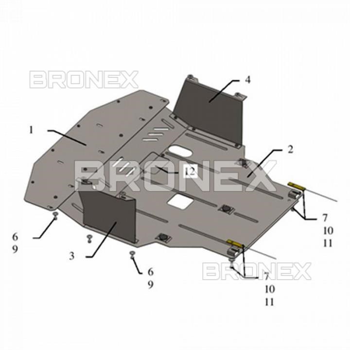 Защита мотора Hyundai Elantra (Хюндай Элантра): 102055400 Bronex Защита двигателя Bronex премиум 102.0554.00 для Hyundai Elantra V (F/L) USA (радиатор, КПП)