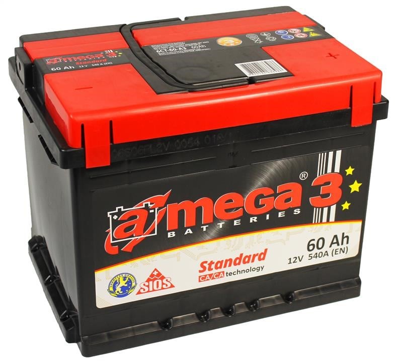 Батарея аккумуляторная A-Mega Standard 12В 60Ач 540А(EN) R+ A-Mega AS600