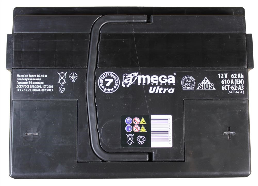 Батарея аккумуляторная A-Mega Ultra 12В 62Ач 610 A(EN) L+ A-Mega AU621 - фото 3