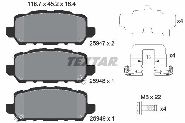 Комплект тормозных колодок Honda HRV (Хонда ХРВ): 2594701 Textar Тормозные колодки дисковые задние, комплект
