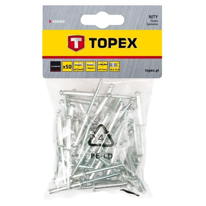 Topex 43E404 Заклепки алюмінієві 4.0 мм x 16 мм, 50 шт 43E404: Купити в Україні - Добра ціна на EXIST.UA!