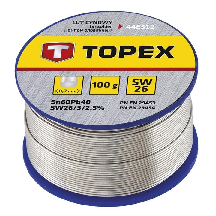Topex 44E512 Припій олов'яний 60% Sn, дріт 0.7 мм, 100 г 44E512: Приваблива ціна - Купити в Україні на EXIST.UA!