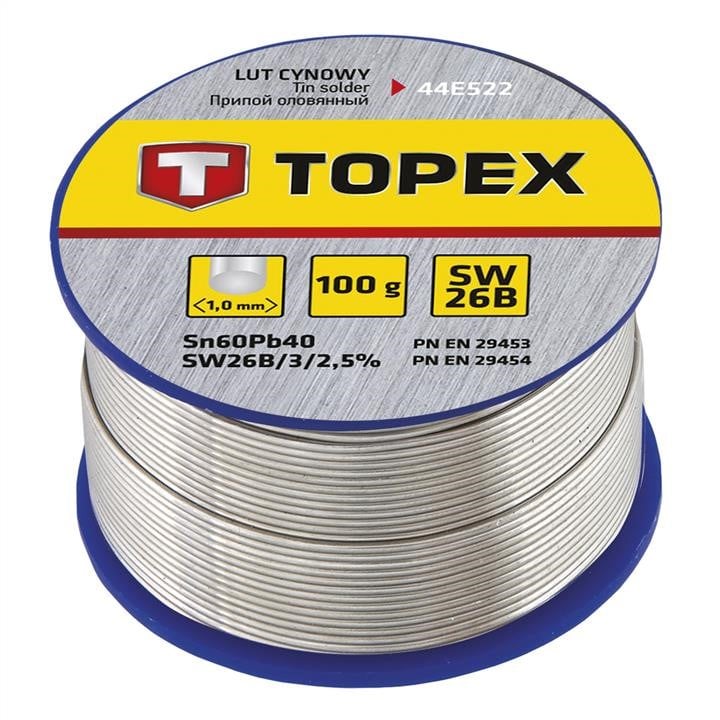 Topex 44E522 Припій олов'яний 60% Sn, дріт 1.0 мм, 100 г 44E522: Купити в Україні - Добра ціна на EXIST.UA!
