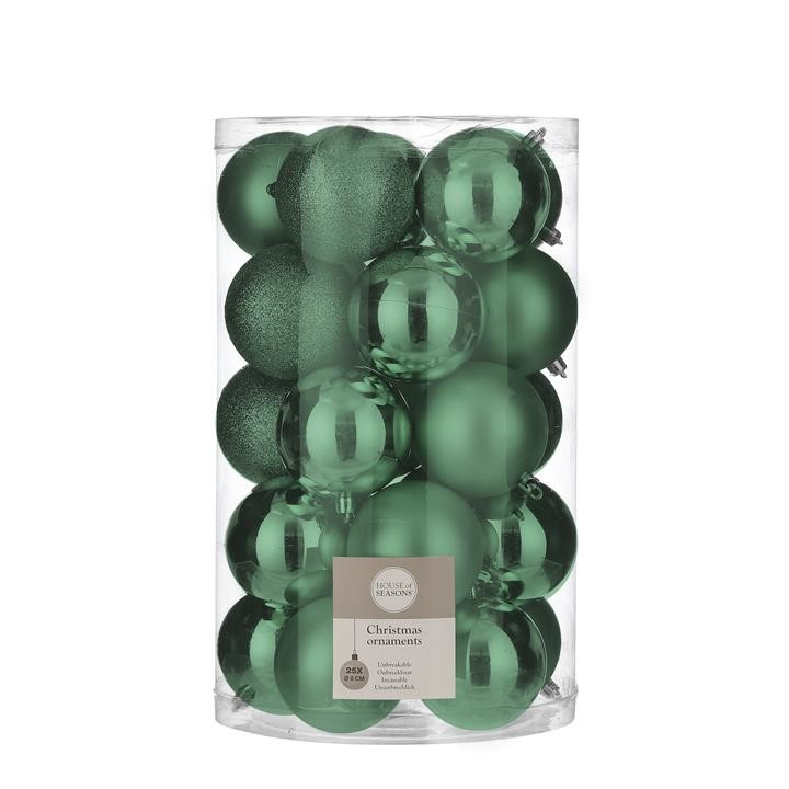 House of Seasons 8718861972085 Ялинкові пластикові кульки (комплект 25 шт), діаметр 8см, зелені 8718861972085: Купити в Україні - Добра ціна на EXIST.UA!