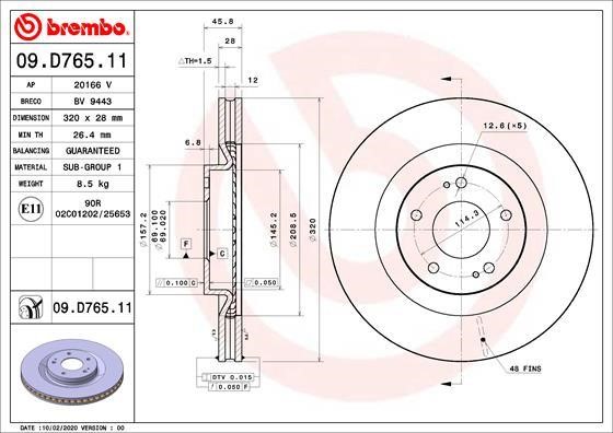 Brembo 09.D765.11 Диск гальмівний передній вентильований 09D76511: Купити в Україні - Добра ціна на EXIST.UA!
