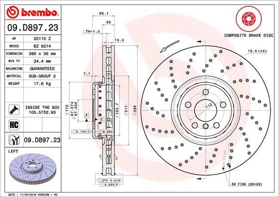 Brembo 09.D897.23 Диск гальмівний вентильований з перфорацією 09D89723: Купити в Україні - Добра ціна на EXIST.UA!