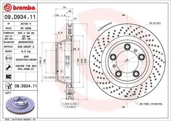 Brembo 09.D934.11 Диск гальмівний вентильований з перфорацією 09D93411: Купити в Україні - Добра ціна на EXIST.UA!
