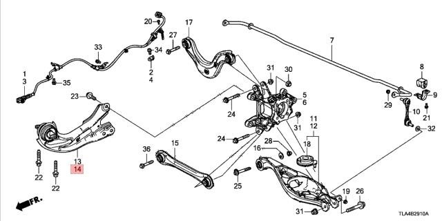 Honda 52365-TLA-A03 Рычаг, задний левый продольный 52365TLAA03: Отличная цена - Купить в Украине на EXIST.UA! 52365TLAA03 Honda Рычаг, задний левый продольный