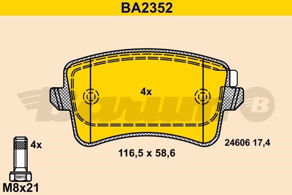 Barum BA2352 Гальмівні колодки, комплект BA2352: Приваблива ціна - Купити в Україні на EXIST.UA!